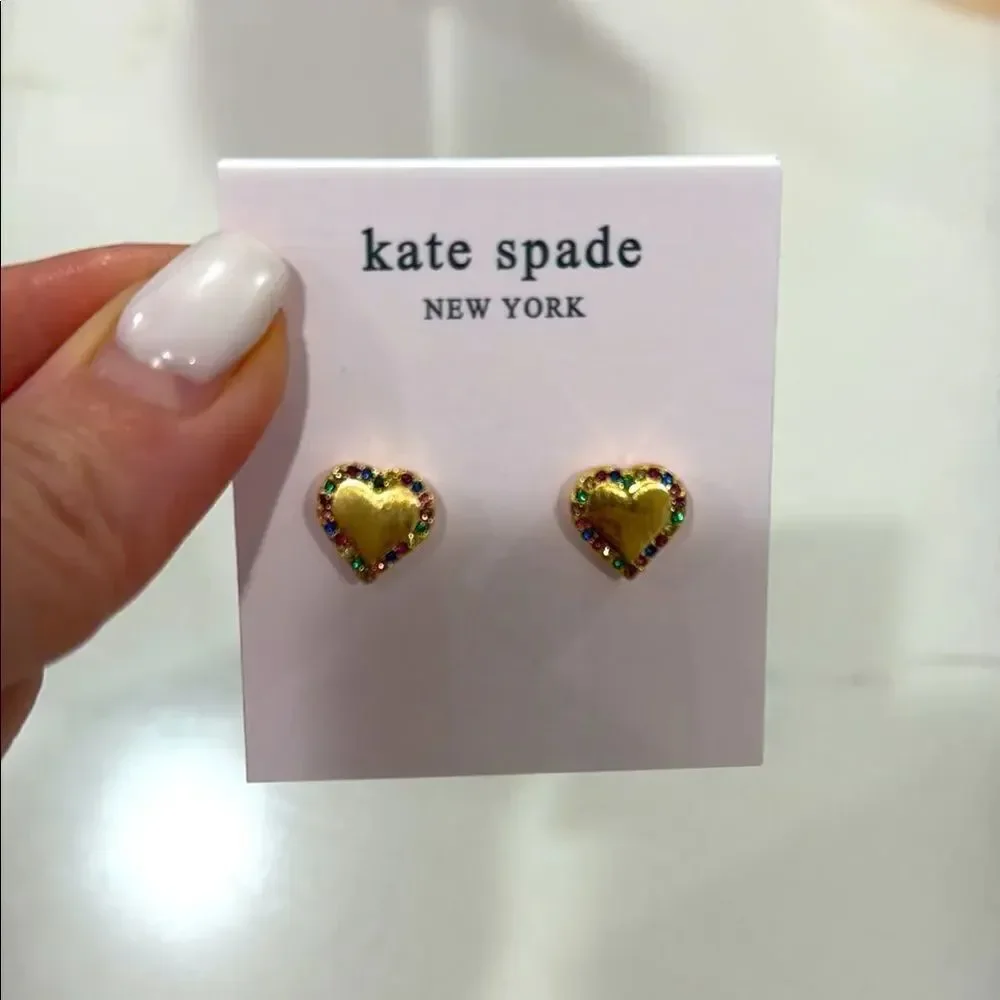 Kate Spade Gold Heart Earrings with stones